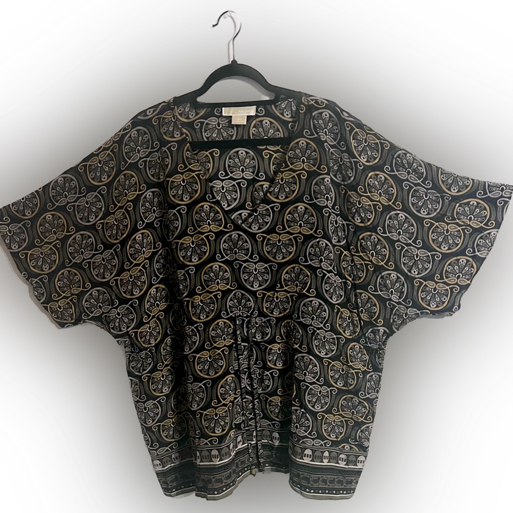 MICHAEL Michael Kors 100% Silk Black Gold Blouse Size 3X